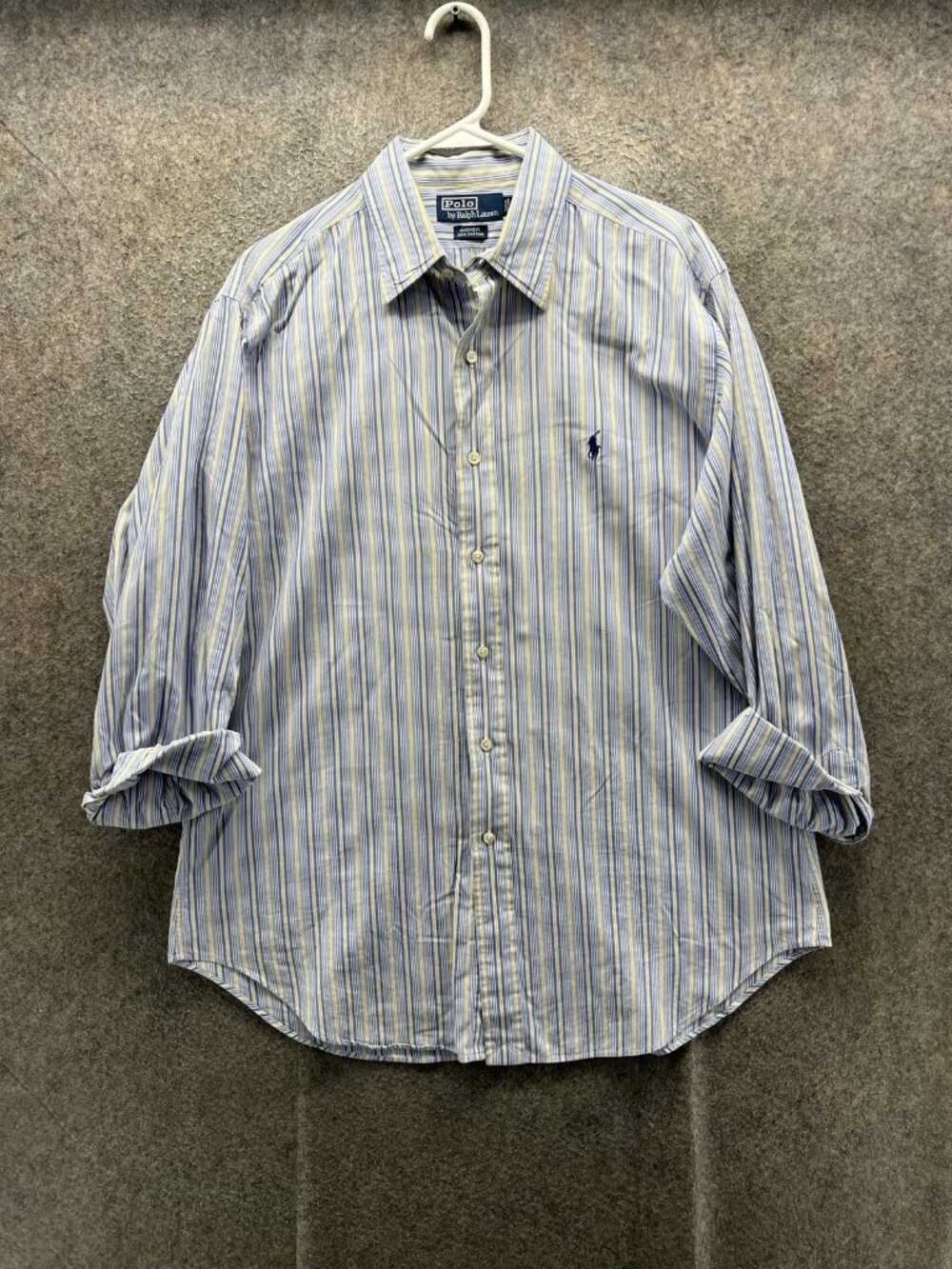 Polo By Ralph Lauren Shirt Men 16 34/35 Blue Stripe Long Sleeve Button Up Cotton